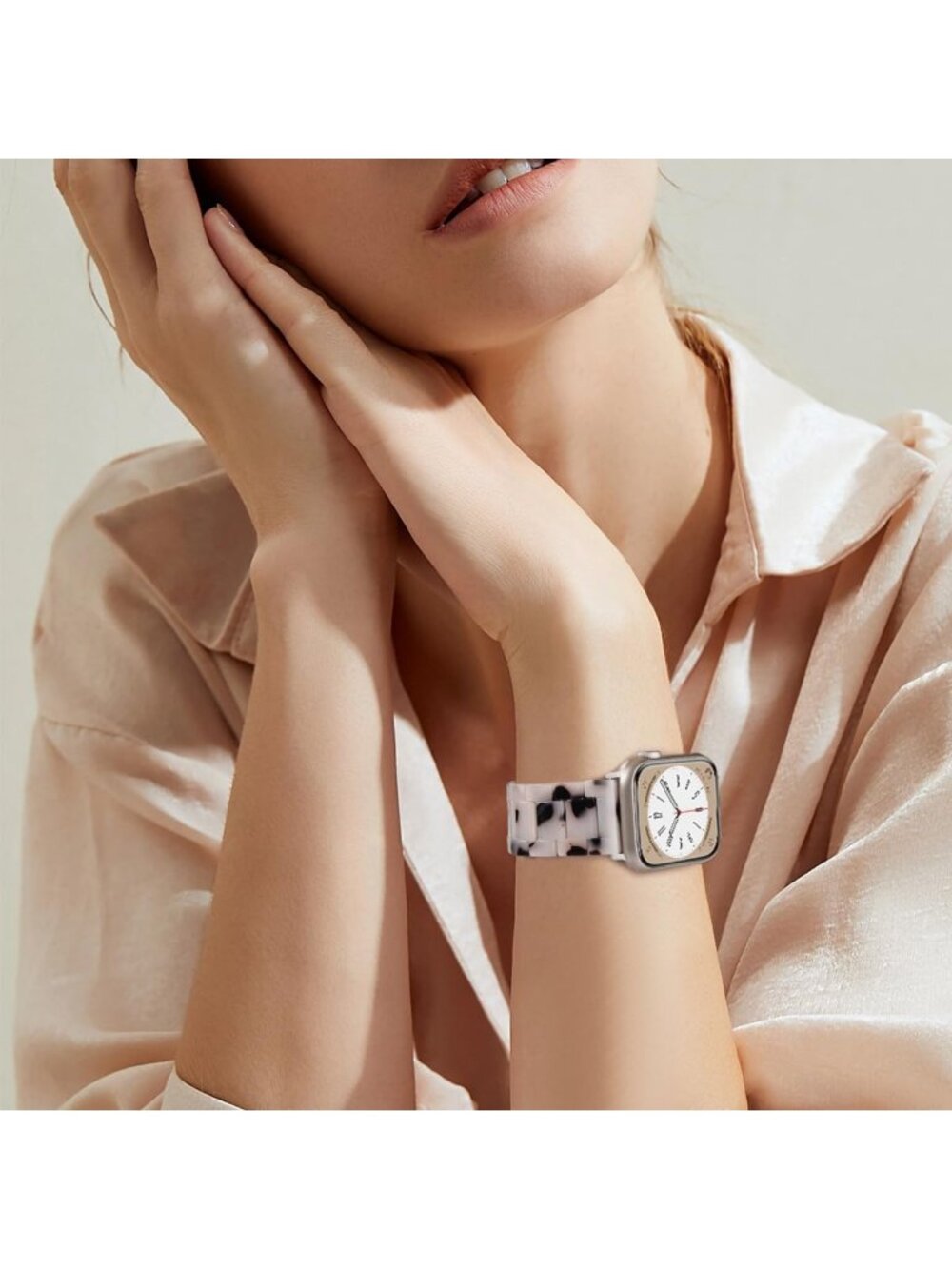 Women's Black Floral-Starlight Featherlight Resin Apple Band Lightweight Watch - Picture 6 of 6